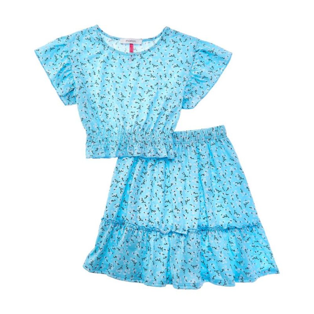 Marion Girls  2Pc Floral Skirt Set, Blue